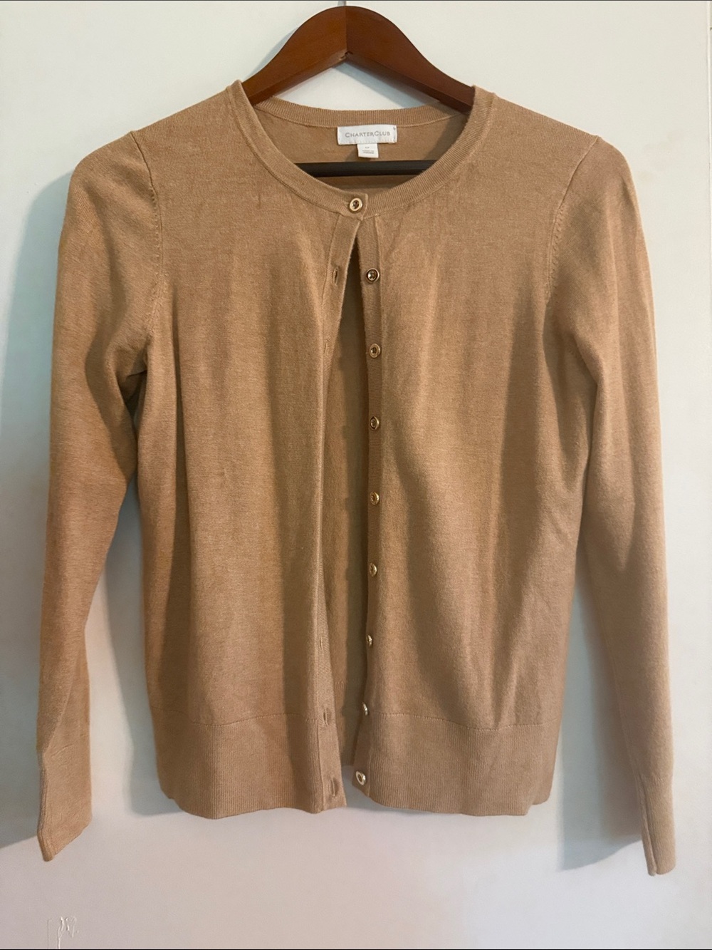 Chantelle Camel/Tan Crewneck Button-Front Cardigan